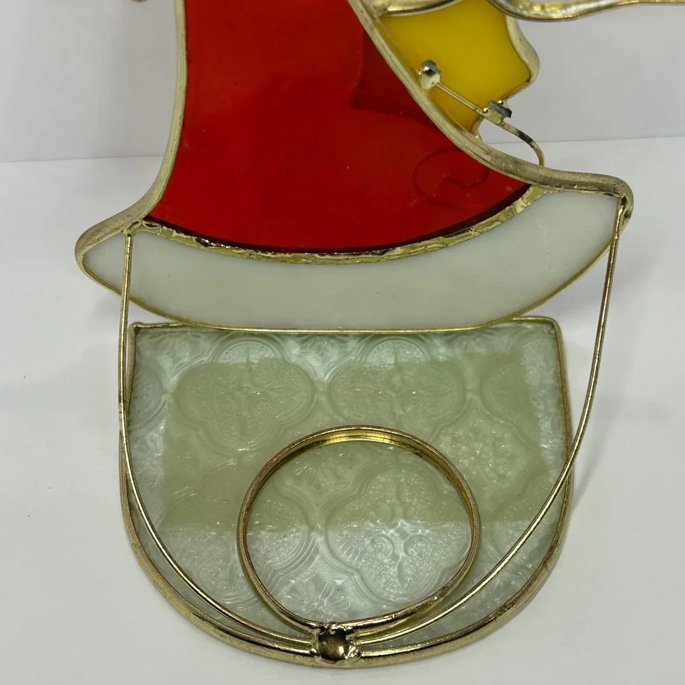 Stained Glass Angel Votive Candle Holder Red Gold Christmas Decor 6.5 Inch